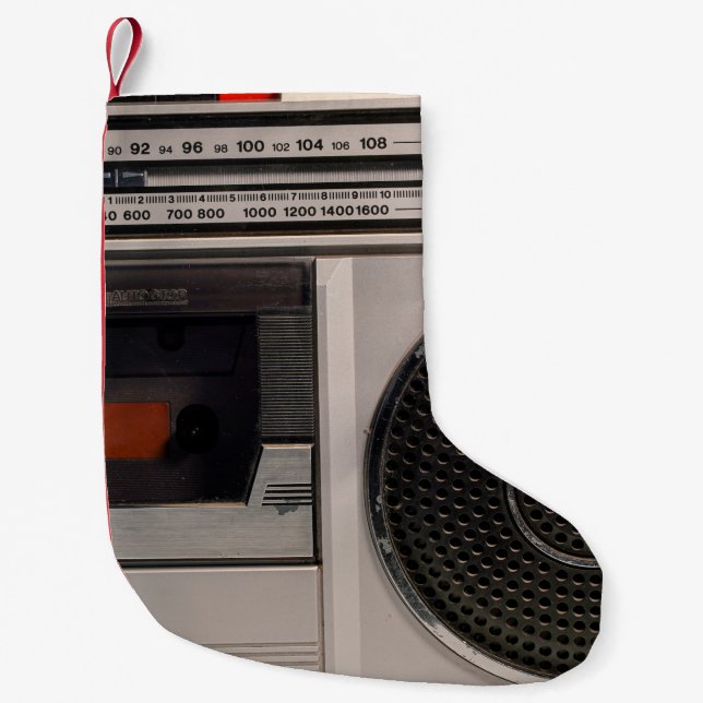 Retro outdated portable stereo radio cassette reco small christmas stocking (Front)
