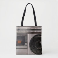 Retro outdated portable stereo radio cassette reco