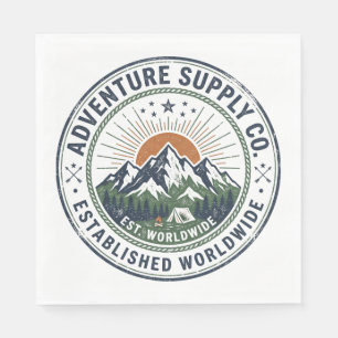 Retro Outdoor Adventure Mountain Emblem Napkin