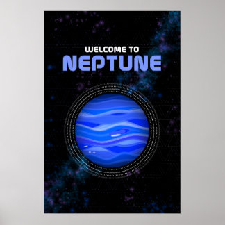 Retro Outer Space Art with Planet Neptune Poster