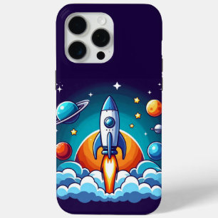 Retro, outer space rocket iPhone 15 pro max case