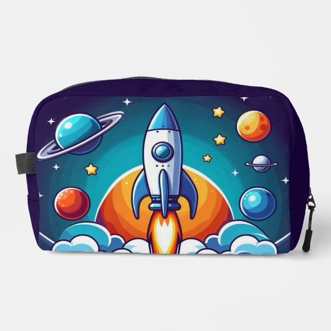 Retro, outer space rocket dopp kit (Front)