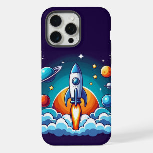 Retro, outer space rocket iPhone 15 pro max case