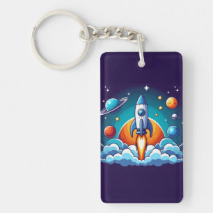 Retro, outer space rocket key ring