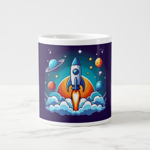 Retro, outer space rocket large coffee mug