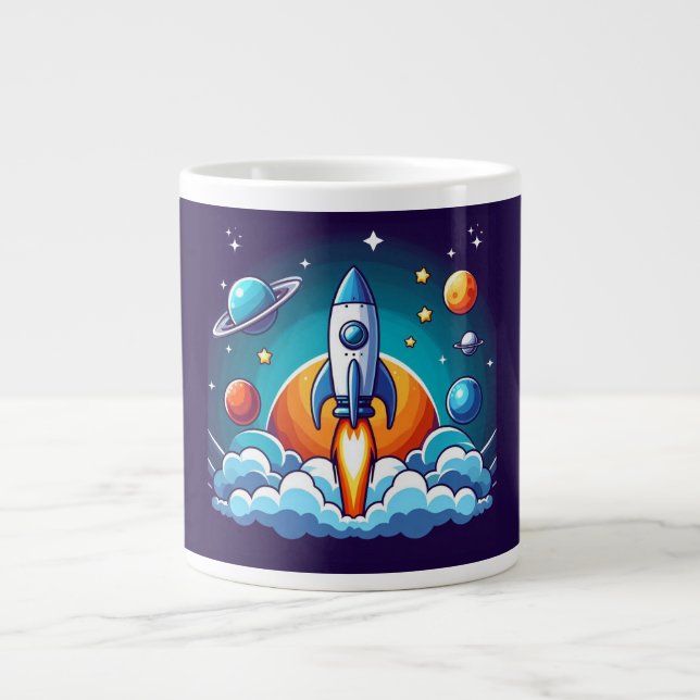 Retro, outer space rocket large coffee mug (Front)