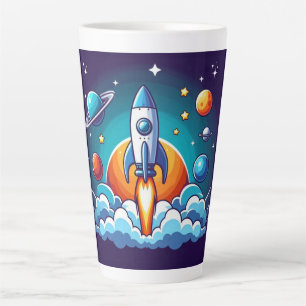 Retro, outer space rocket latte mug