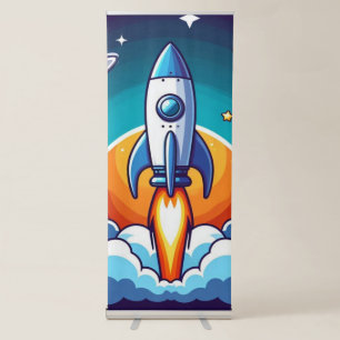 Retro, outer space rocket retractable banner