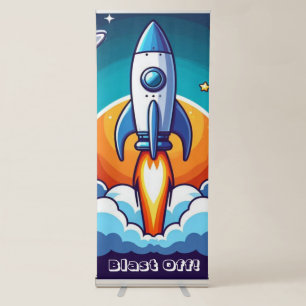Retro, outer space rocket retractable banner