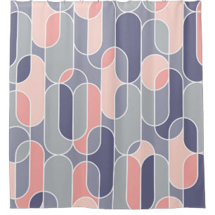 Retro Oval Geometric 70s Pattern Shower Curtain