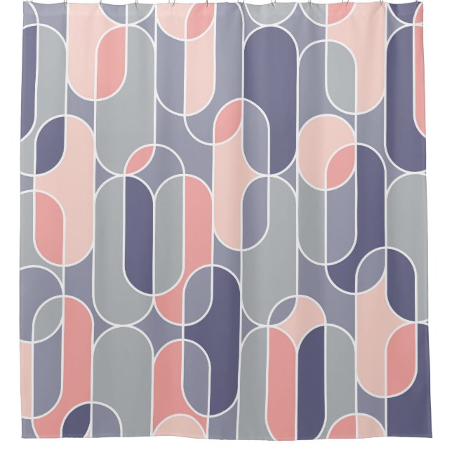 Retro Oval Geometric 70s Pattern Shower Curtain (Front)