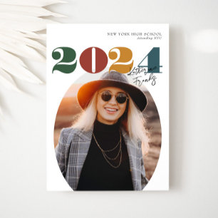 Retro Oval Modern Class of 2024 Photo Graduation Invitation