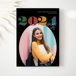 Retro Oval Modern Class of 2024 Photo Graduation Invitation