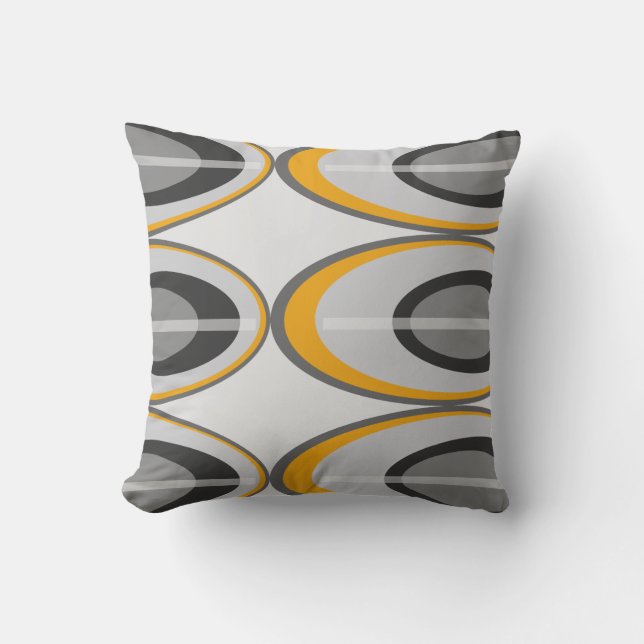 Retro Oval Throw Pillows - Gold, Black and Grey (Front)