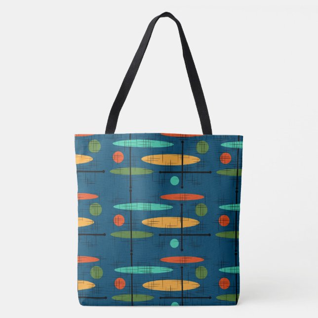 Retro Ovals Lines & Dots Tote Bag (Front)