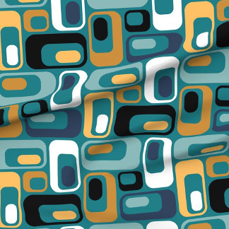 retro ovals teal mustard black aqua indigo fabric