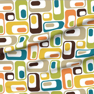 Retro Ovals white mustard teal orange green brown Fabric