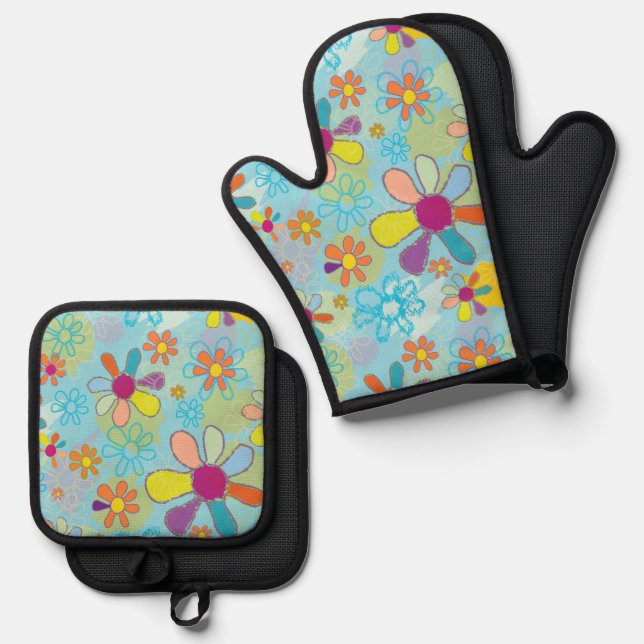 Retro Oven Mitt & Pot Holder Set (Front/Back)