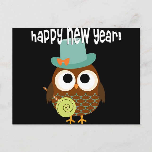 Retro Owl for New Years Eve Holiday Postcard (Front)