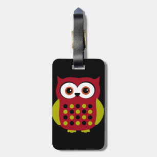 Retro Owl in Red Luggage Tag