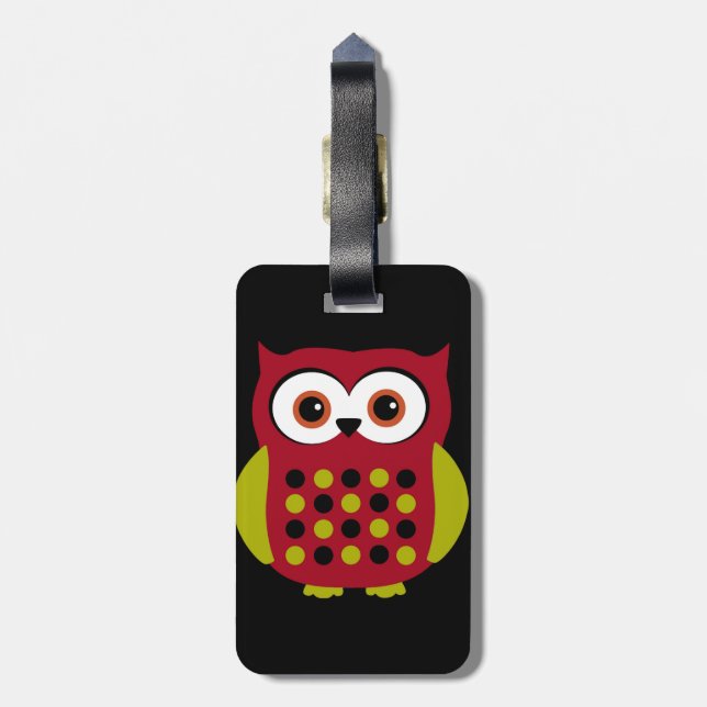 Retro Owl in Red Luggage Tag (Back Vertical)