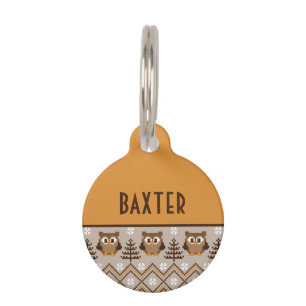 Retro Owl Knitted Design Round Pet Tag