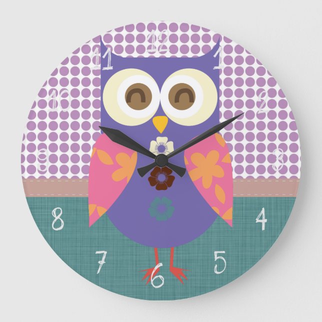 Retro Owl Large Clock (Front)