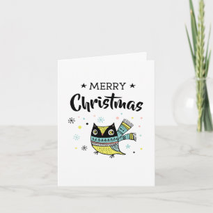 Retro owl merry christmas holiday card