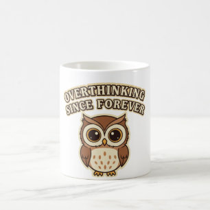 Retro Owl Overthinking White Mug