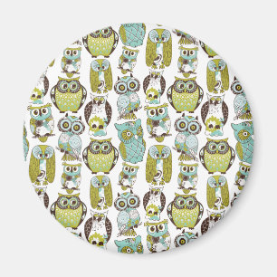 Retro Owl pattern cute funny background Magnet