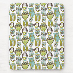 Retro Owl pattern cute funny background Mouse Mat
