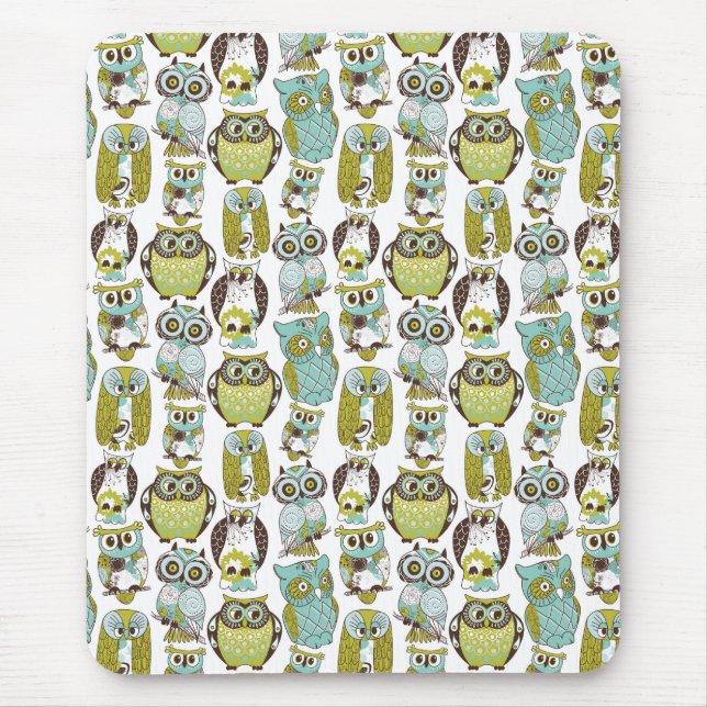 Retro Owl pattern cute funny background Mouse Mat (Front)