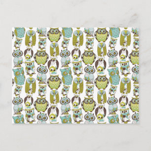 Retro Owl pattern cute funny background Postcard