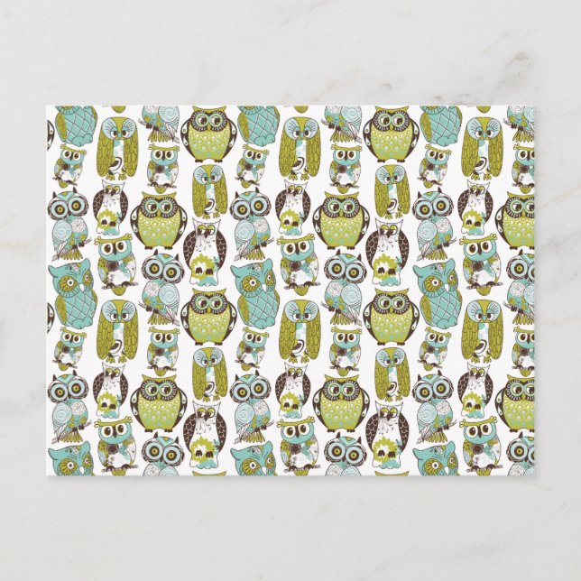 Retro Owl pattern cute funny background Postcard (Front)