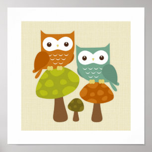 Retro Owl Poster Print