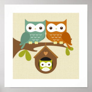Retro Owl Poster Print