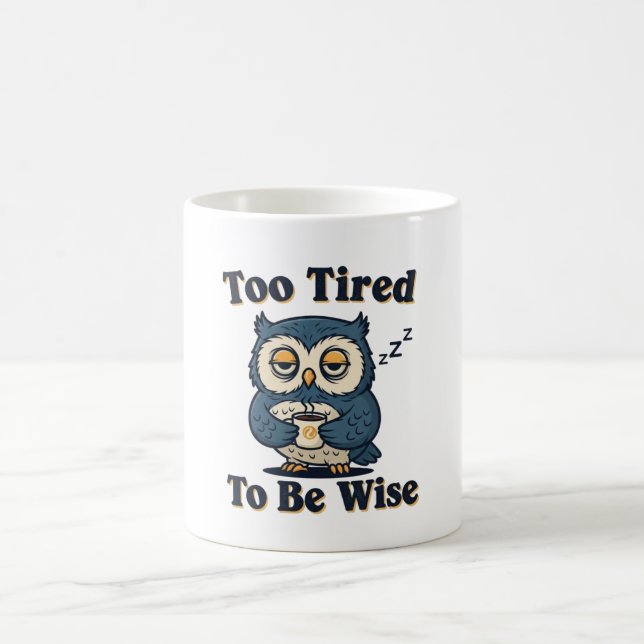 Retro Owl Sleepy Wisdom White Mug (Center)