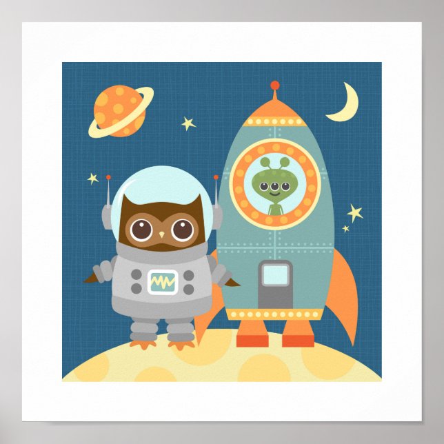 Retro Owl Space Poster Print (Front)