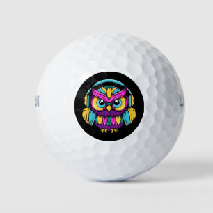 Retro Owl Wearing Headphones Golf Balls