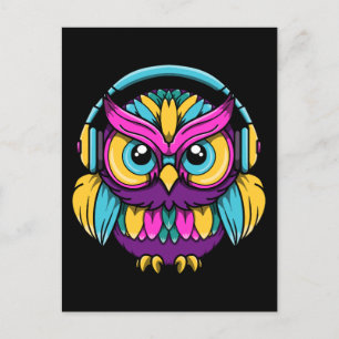 Retro Owl Wearing Headphones Postcard