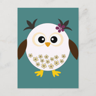 Retro Owl with Flowers Postcard