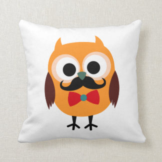 Retro Owl with Handlebar Moustache Moustache Cushion