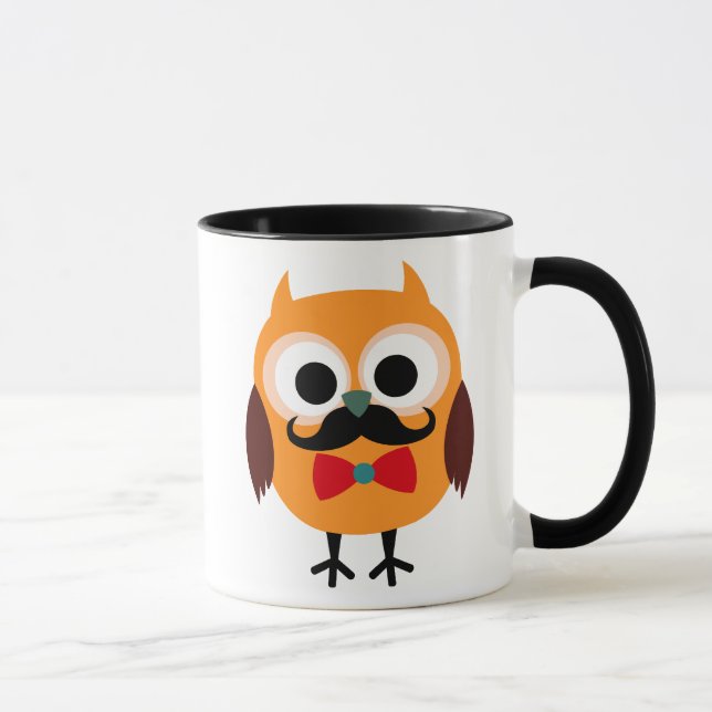 Retro Owl with Handlebar Moustache Moustache Mug (Right)