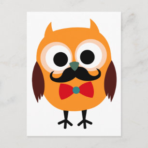 Retro Owl with Handlebar Moustache Moustache Postcard