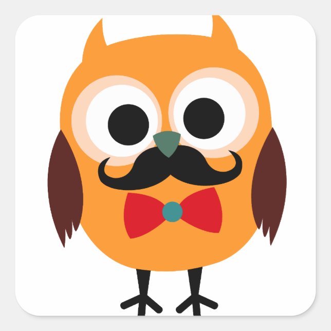 Retro Owl with Handlebar Moustache Moustache Square Sticker (Front)