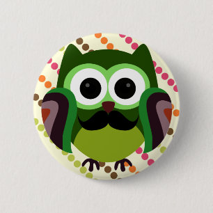 Retro Owl with Moustache 6 Cm Round Badge