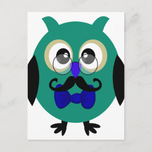 Retro Owl with Moustache & Glasses Postcard