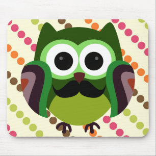 Retro Owl with Moustache Mouse Mat