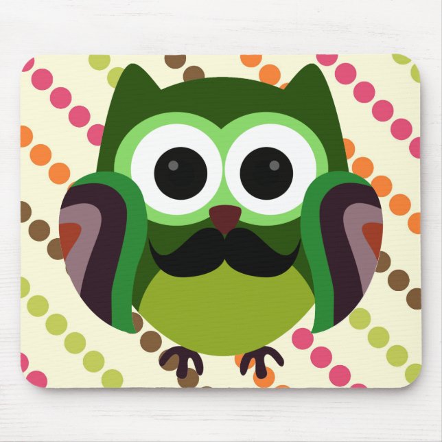 Retro Owl with Moustache Mouse Mat (Front)