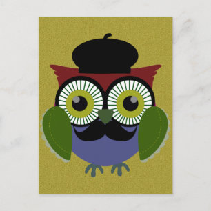 Retro Owl with Moustache Postcard